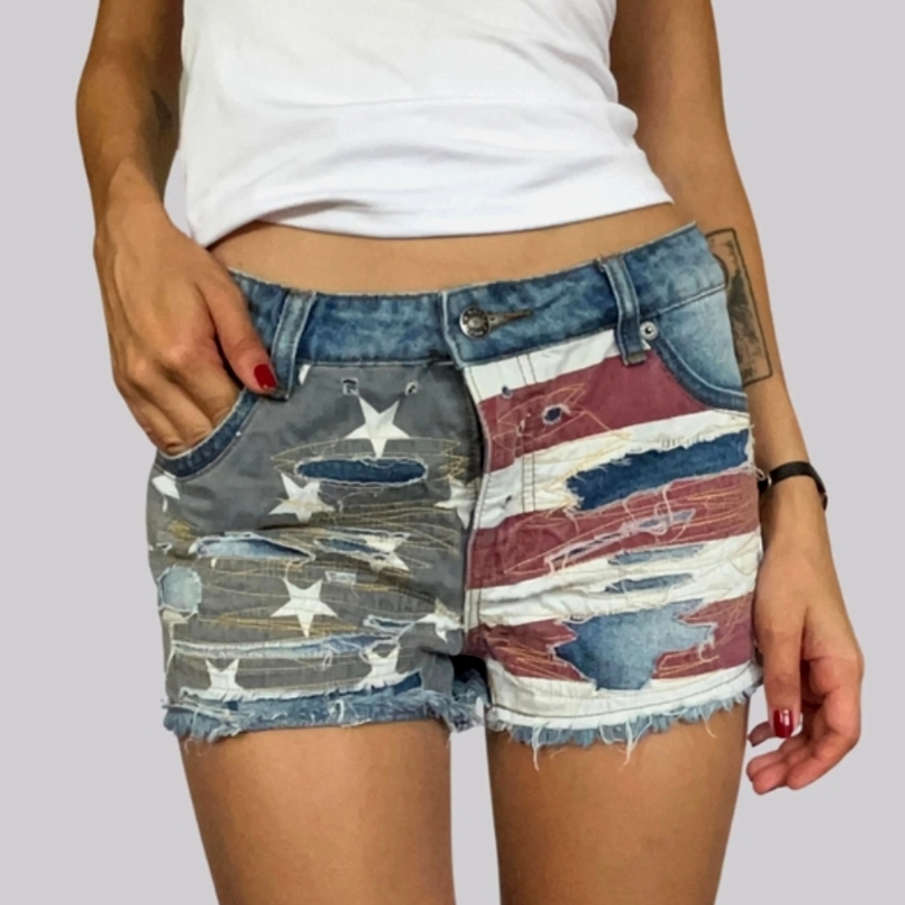 American Flag Distressed Denim Shorts
